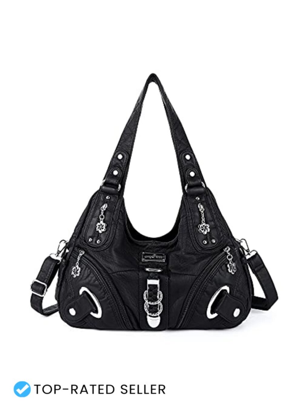 Washed PU Leather Hobo Bag Women Large Satchel Shoulder Handbag with Pockets